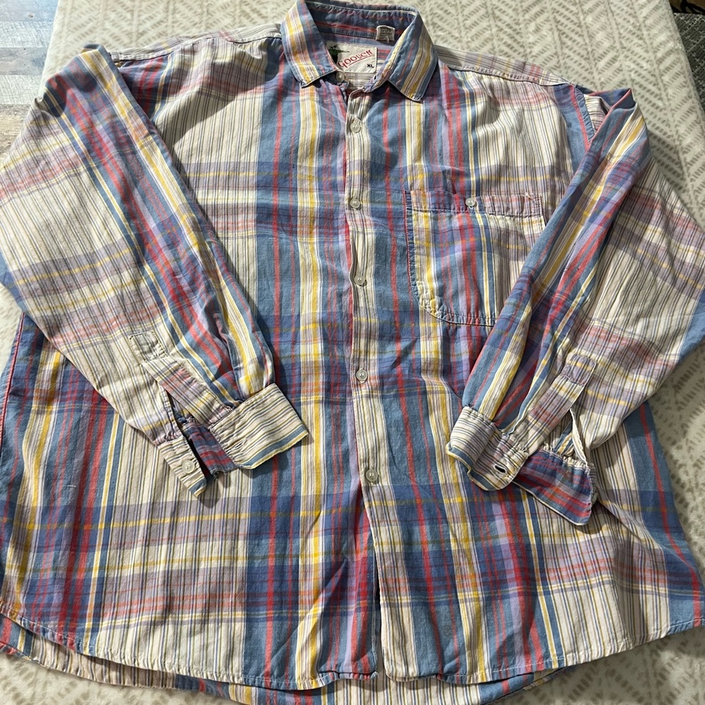 Vintage Goouch Shirt Mens XL Striped Button Front Long Sleeve Casual Top